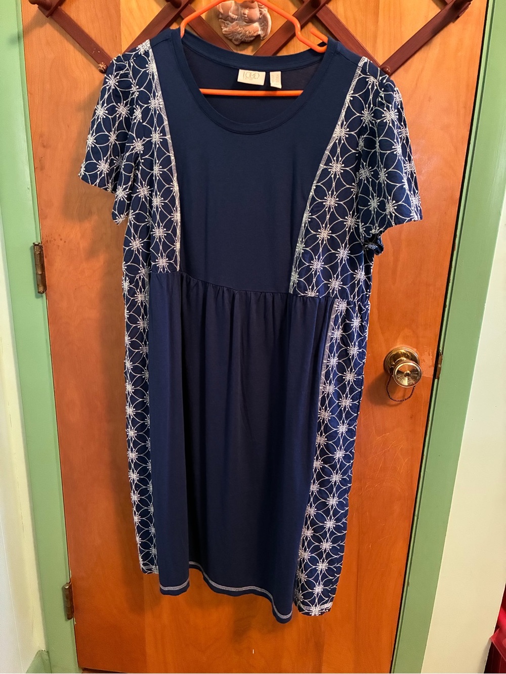 Lavish Navy Dress with White Floral Lace Panels